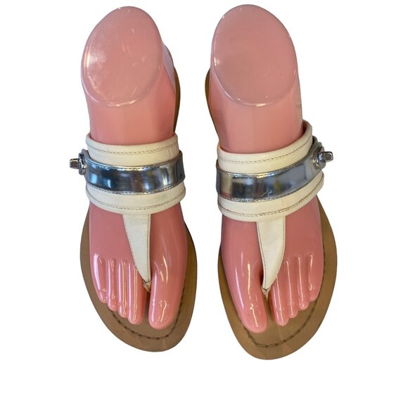 Coach Women's 7 Eileen Turn lock Slide Sandals Ivory/Silver Buckle EU 37 - Picture 3 of 13